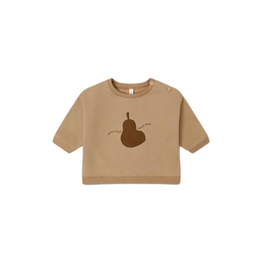 Beige Sweatshirt mit braunem Birnengrafik-Design auf der Vorderseite