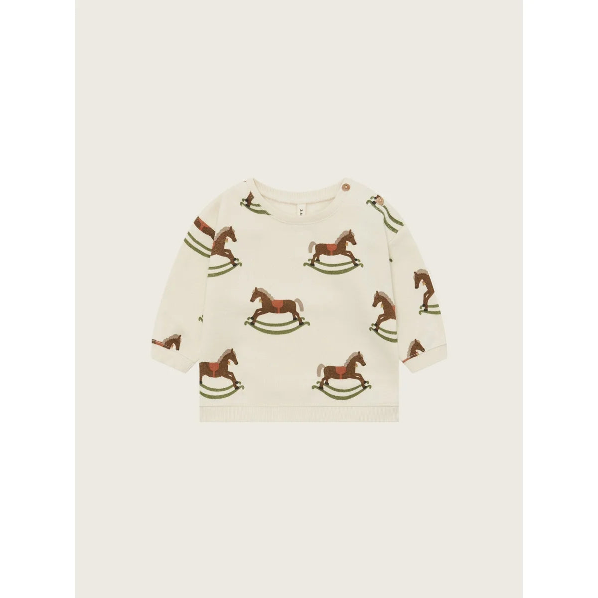 Cremeweißer Langarm-Kinderhoodie mit Rocking-Horse-Print