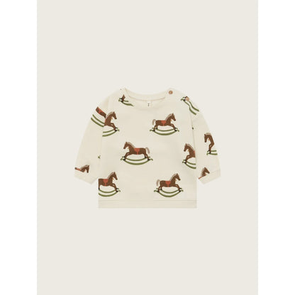 Cremeweißer Langarm-Kinderhoodie mit Rocking-Horse-Print