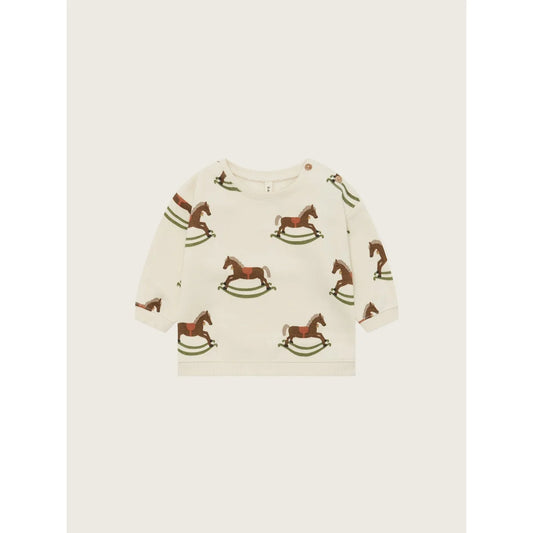 Cremeweißer Langarm-Kinderhoodie mit Rocking-Horse-Print