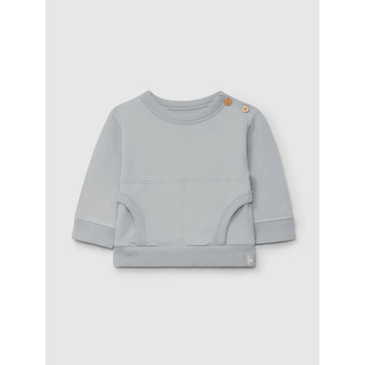 Hellblaues Langarm-Infantensweatshirt mit Holz-Schulterknöpfen und Kängurutasche