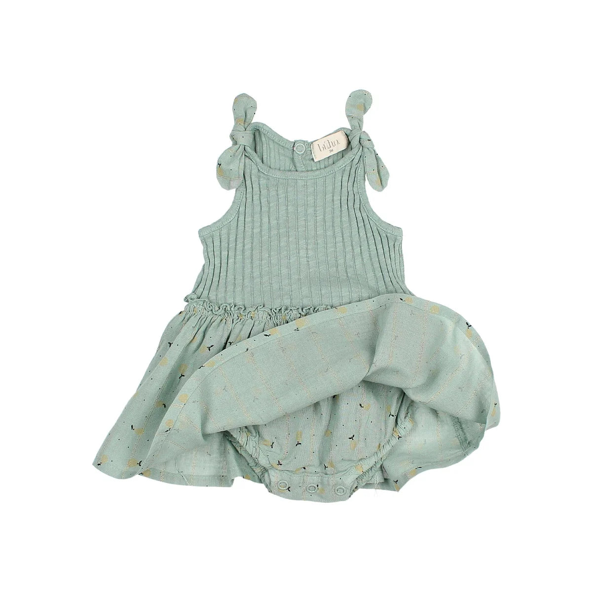 Mintgrünes ärmelloses Babykleid mit Rüschensrock und Schulterbändern
