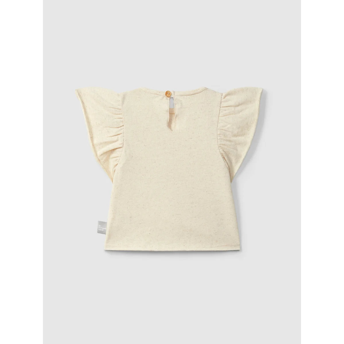 Rückseite: Creme Leinen T-Shirt mit Rüschenärmeln und englischer Stickerei