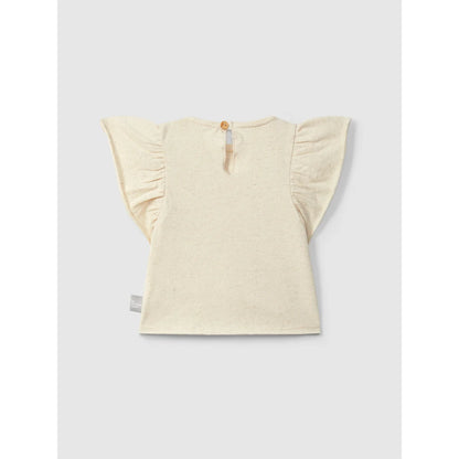 Rückseite: Creme Leinen T-Shirt mit Rüschenärmeln und englischer Stickerei