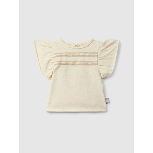 Creme-Babytop mit Rüschenärmeln, englischer Stickerei und eleganter Note