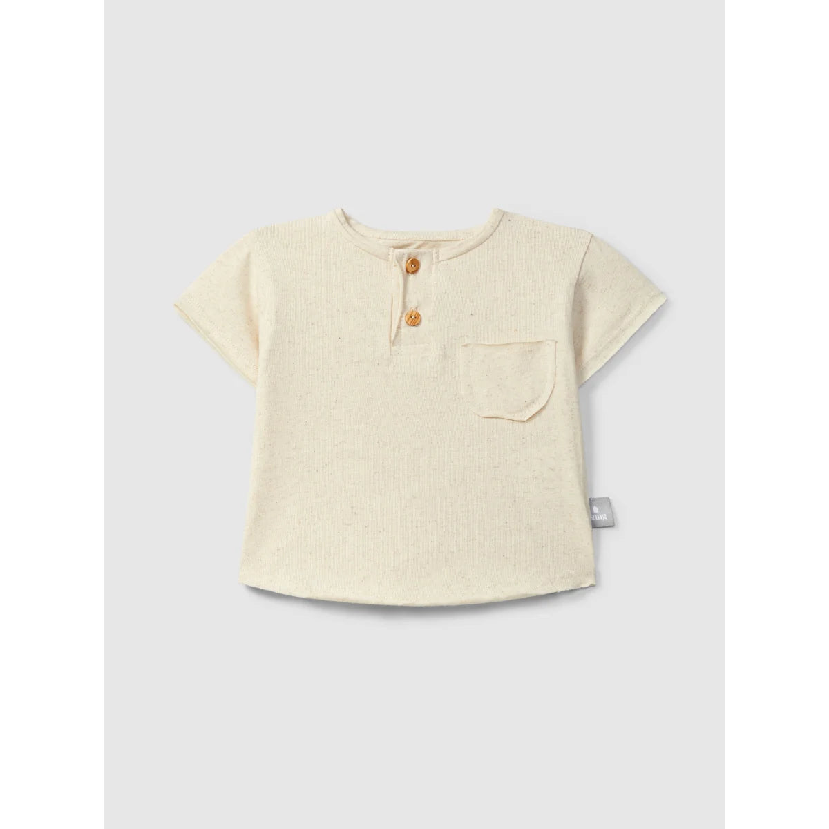 Nachhaltige Babykleidung Schweiz: Leinen T-Shirt mit Tasche, creme