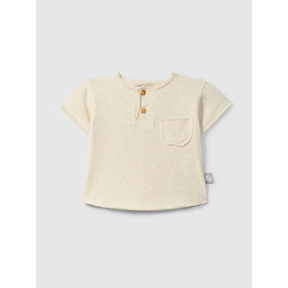 Nachhaltige Babykleidung Schweiz: Leinen T-Shirt mit Tasche, creme
