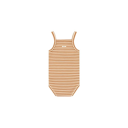 Tank Bodysuit Copper Stripes: Tan-Creme gestreiftes Baby-Bodysuit mit dünnen Trägern