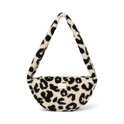 Teddy Mini Crossbody Bag in cremefarbenem Kunstfell mit Leopardmuster