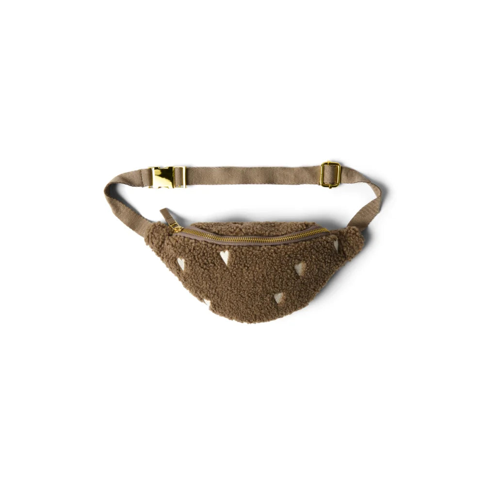 Brauner, flauschiger Fanny Pack mit verstellbarem Riemen und goldfarbener Hardware