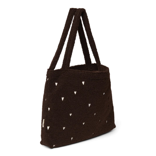 Teddy Mom Bag Chocolate Hearts aus schokobraunem Teddyfleece
