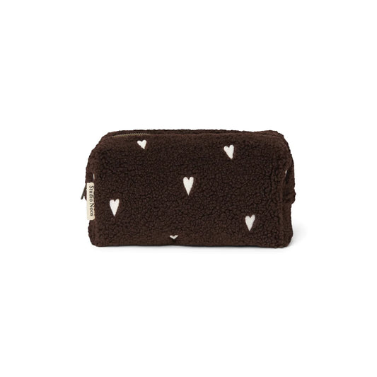 Studio Noos Teddy Necessaire in Chocolate Hearts mit Herzmuster