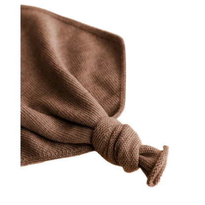 Schokoladenbrauner Ribbed Knit Stirnband mit Knoten-Detail aus Teddy Tokki Mocha