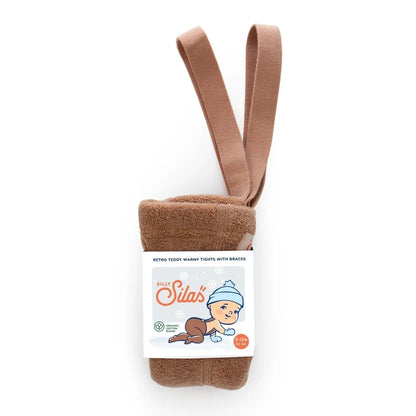 Brauner Plüschhase mit langen Ohren und Produktetikett für Teddy Warmy Strumpfhose