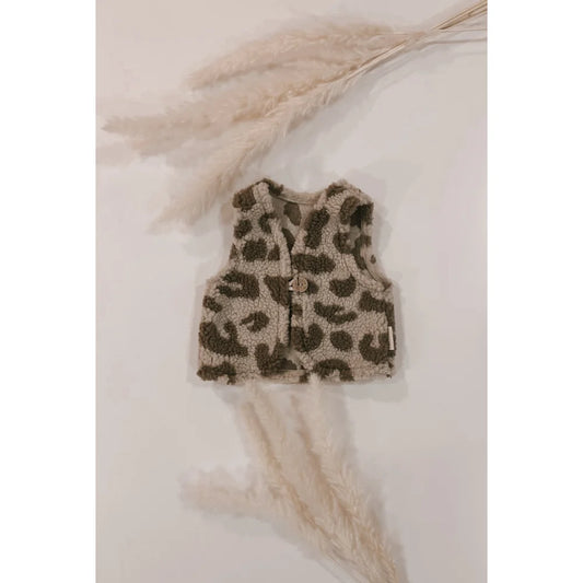 Beige braun Leo Leo Leopardenfleece Weste mit Reißverschluss Teddy Weste