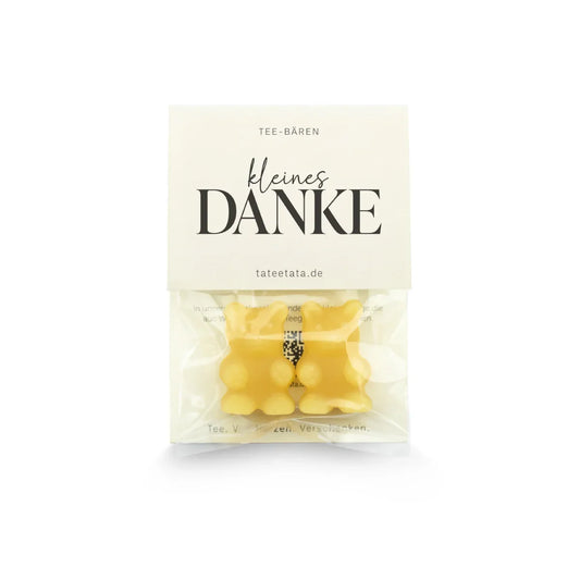 Gelbe Bären-Tee-Würfel in Packung, Tee Bären kleines Danke, 2 Stk