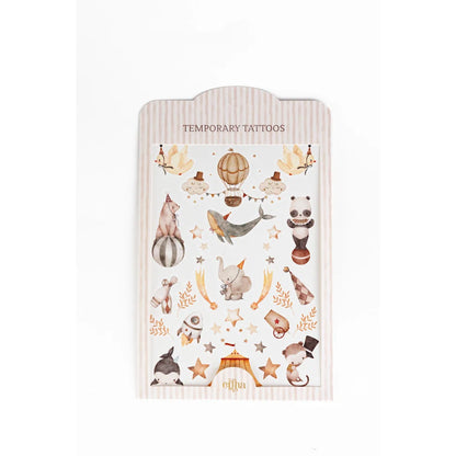 Temporäre Kindertattoos mit pastellfarbenen Zirkus-Tieren