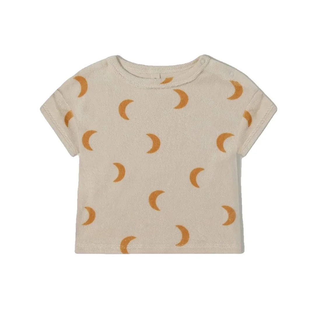 Beige T-shirt mit orangefarbenen Halbmonden im Terry Boxy T-shirt Honey Midnight