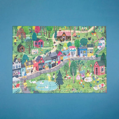 Buntes Puzzle The Mysterious Case of the Birthday Puzzle mit fantasievollem Dorf