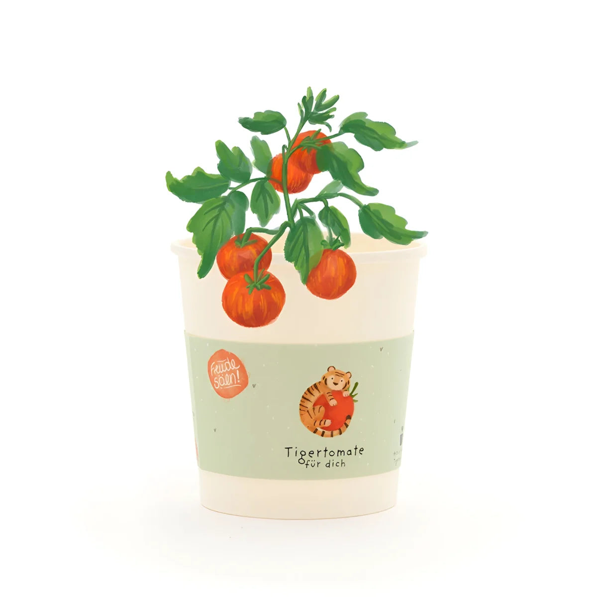 Charmanter tigertomate becher mit grünem band und tomaten tiger motive ideal für ökologische baby- & kinderprodukte