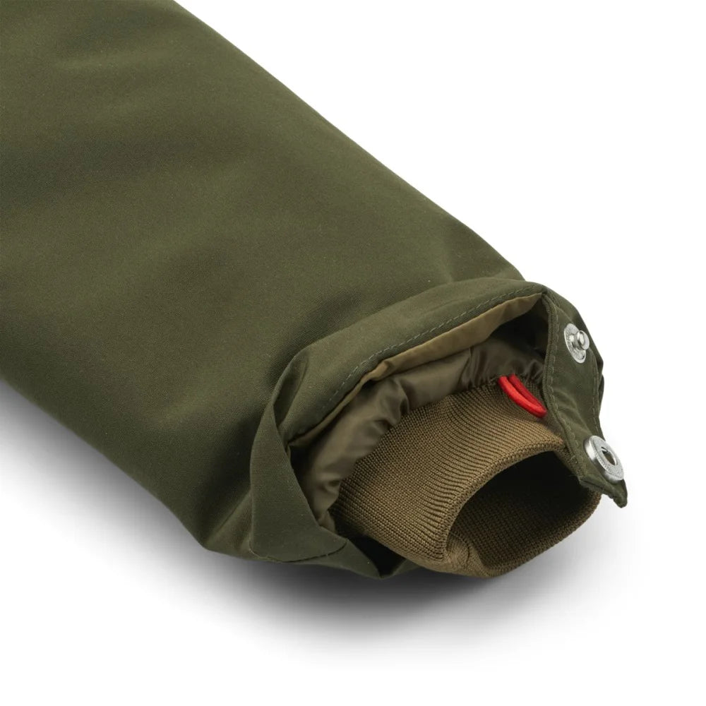 Olivegrüne Jackenarm mit Rippbündchen und Druckknöpfen im Timber 2-in-1 Jacke Army braun Mix