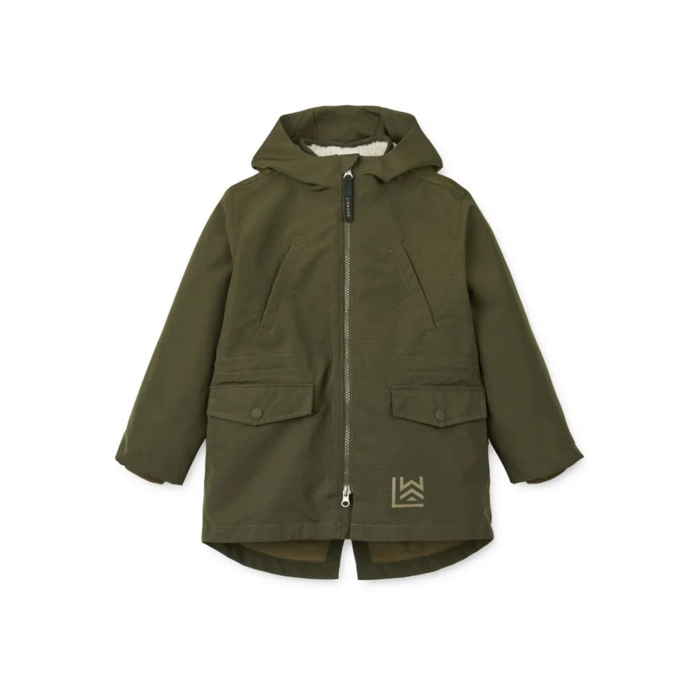 Olivegrüne Parka mit Kapuze und Fronttaschen aus der Timber 2-in-1 Jacke Army braun Mix
