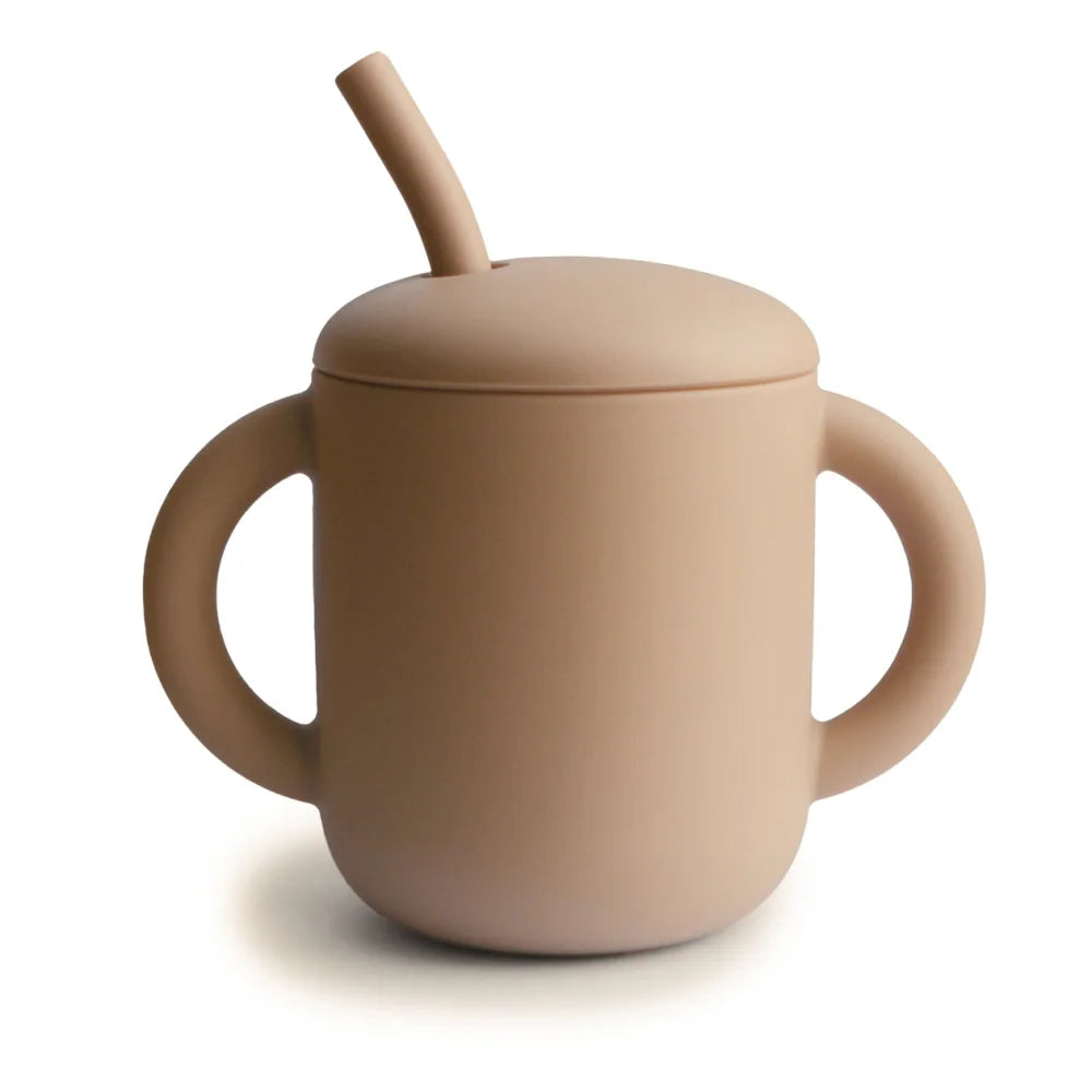 Beige Silikons Sippy Becher mit Trinkhalm aus dem Training Cup plus Straw Silicone