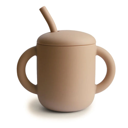 Beige Silikons Sippy Becher mit Trinkhalm aus dem Training Cup plus Straw Silicone
