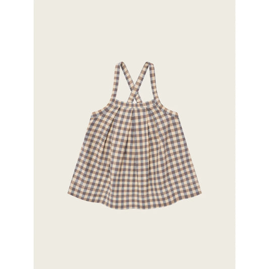 Weiches, ärmelloses Mädchen-Top in beigegrauem Gingham-Muster mit gekreuzten Trägern