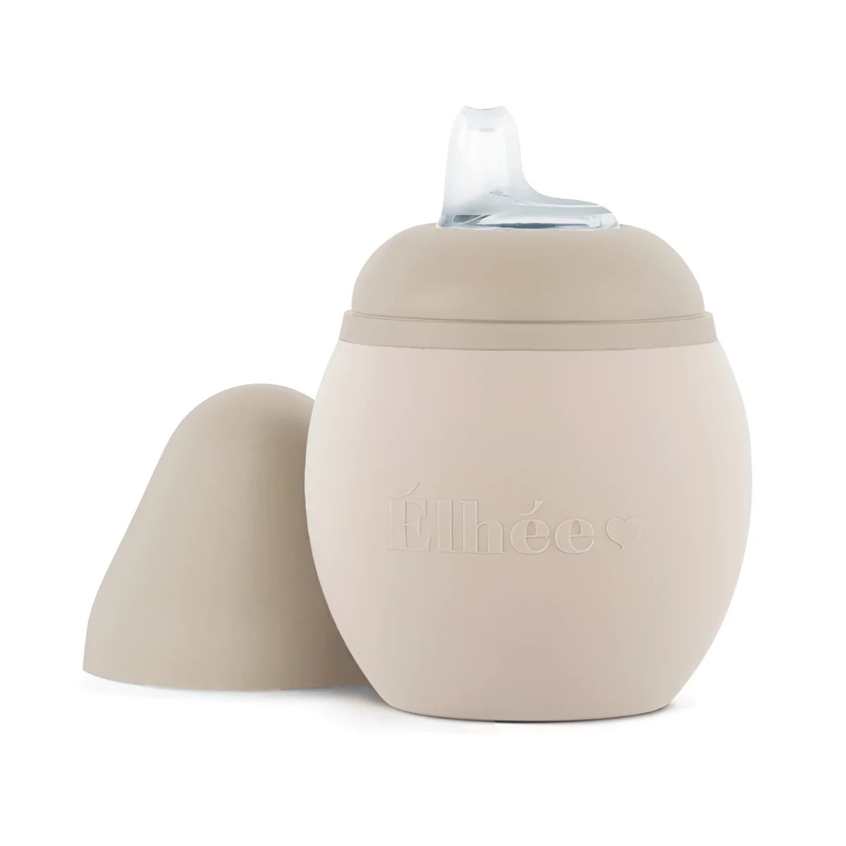 Beige silikon trinklernflasche coconut sand 240 ml mit klarem kunststoffausgießer und mmée logo