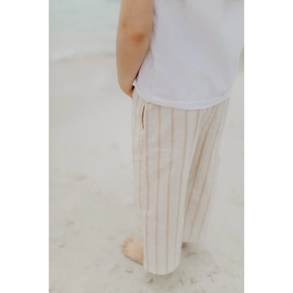 Beige gestreifte Leinenhose Optic, separat erhältlich