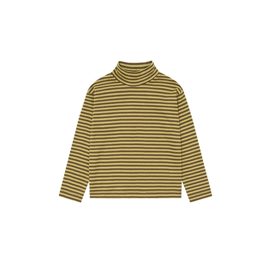 Organic Zoo Turtle Neck Top Chicory Stripes Detail