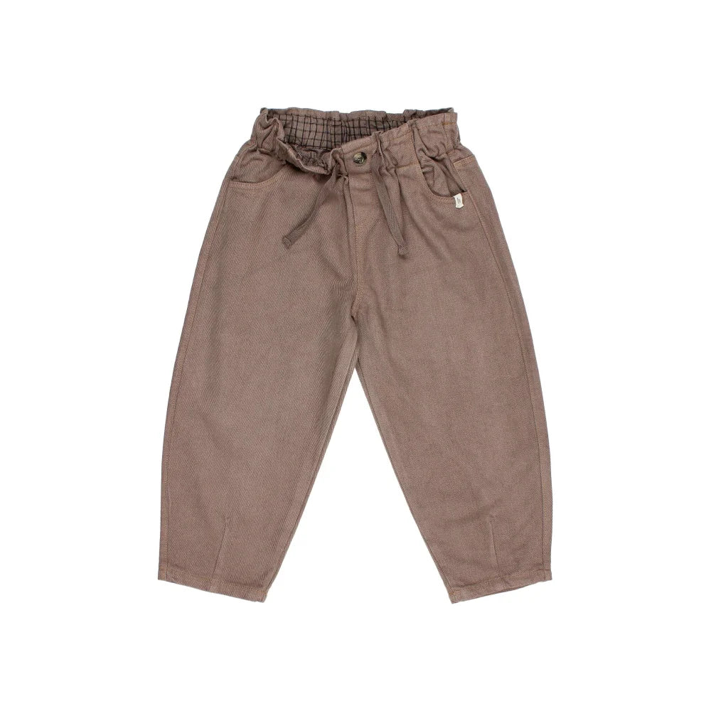 Braune gemusterte Kinderhosen im Twill-Stil für Mädchen in Taupe