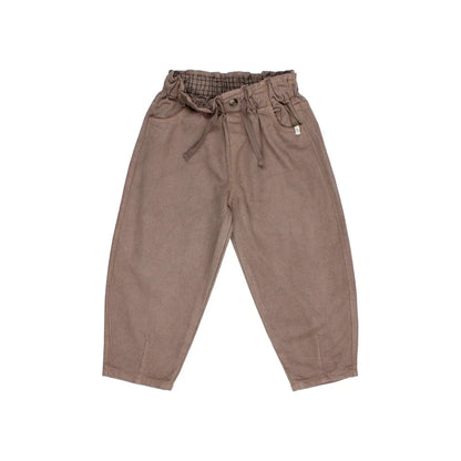 Braune gemusterte Kinderhosen im Twill-Stil für Mädchen in Taupe