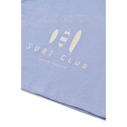 Nachhaltige Babykleidung Schweiz: Tyler Kurzarm-T-Shirt Surf Dusty Lavender mit Liewood Surf Club Logo