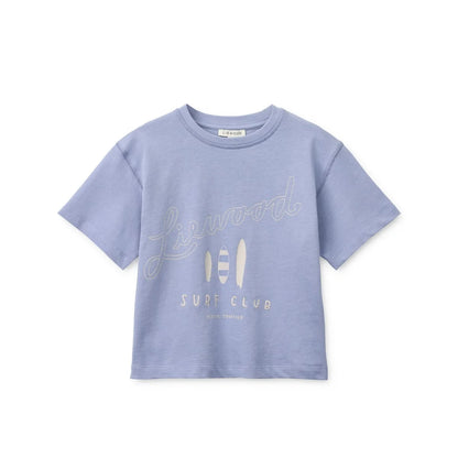 Nachhaltiges lavendelfarbenes Kurzarm-T-Shirt mit Surf-Motiv für Babys