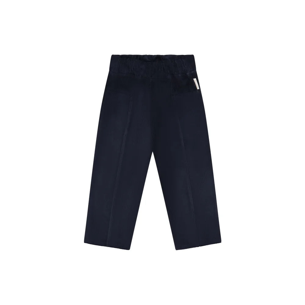 Dunkelblaue weite Cordhose mit elastischem Bund und Seitentaschen, Unisex Design