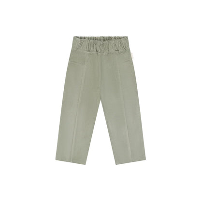 Sage grüne, weite kurze Cordhose mit elastischem Bund und Frontfalten, Unisex