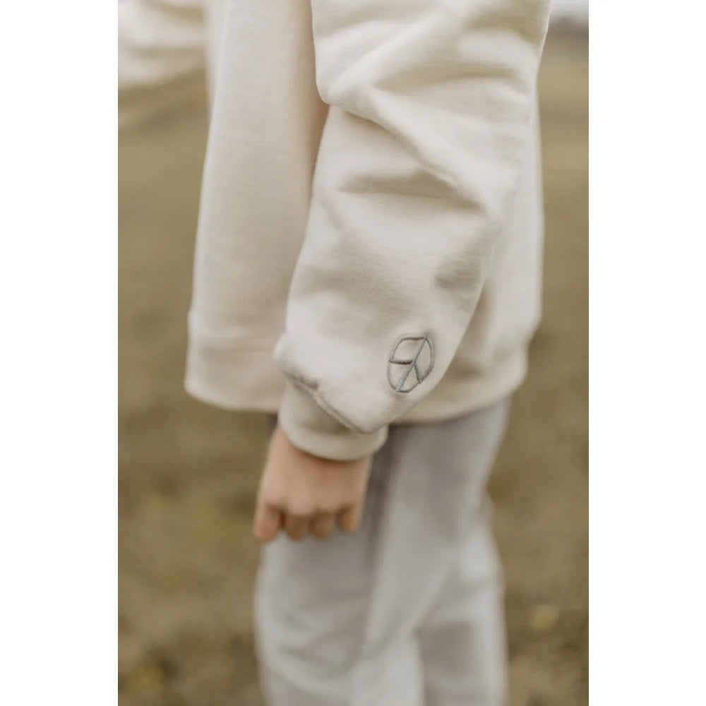 Hoodie mit weißen Blättern, Longsleeves, Kordelzug, Unisex Oversized Sweatshirt Cappuccino