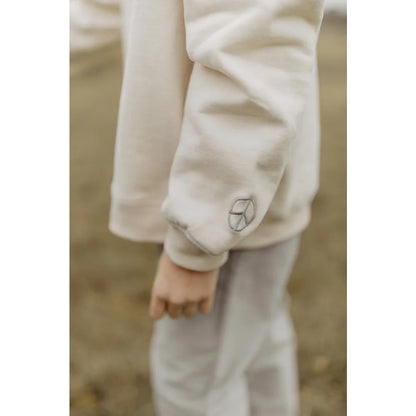 Hoodie mit weißen Blättern, Longsleeves, Kordelzug, Unisex Oversized Sweatshirt Cappuccino