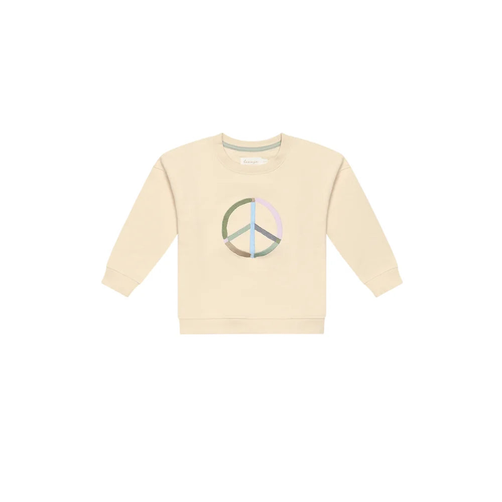 Creamfarbener Unisex Oversized Kapuzenpullover mit holographischem Peace-Zeichen