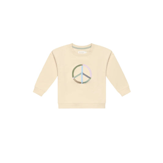 Creamfarbener Unisex Oversized Kapuzenpullover mit holographischem Peace-Zeichen