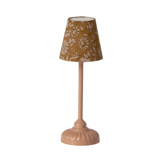 Rosa Tischlampe mit braunem Blumenmuster, Vintage Stehlampe Maus, Dunkeln Powder