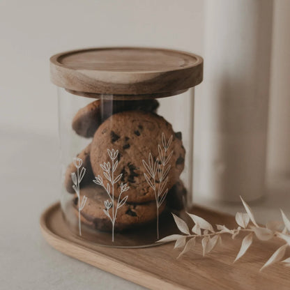 Vorratsglas Blumenwiese 13cm mit Schokoladenkeksen gefüllt