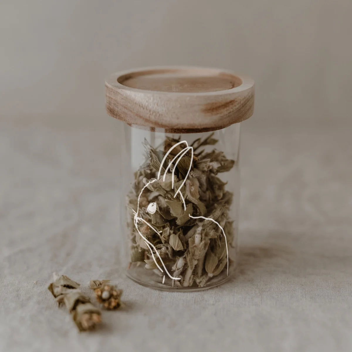 Mini Vorratsglas Hasi: Glas mit Holzdeckel und Hasen-Zeichnung