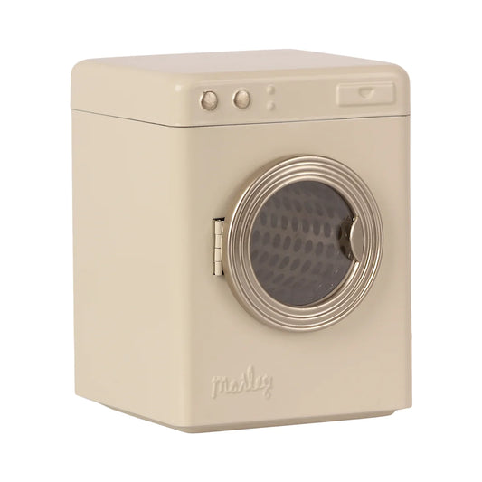 Beige Kunststoffspielzeug-Waschmaschine mit runder Tür und Steuerknöpfen