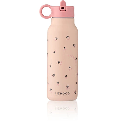 Rosa liewood wasserflasche falk 350 ml mit schwarzem pfeilmuster und passendem deckel im mini cherry heart rosey design