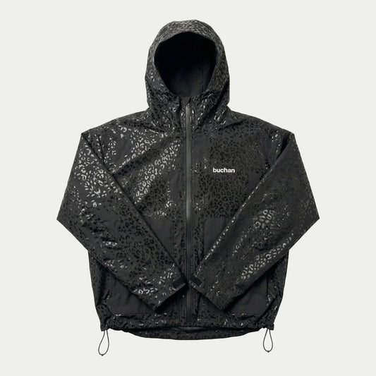 Buchan Water Reactive Cheetah Rain Jacket Schwarz – nass, mit sichtbarem Gepardenmuster