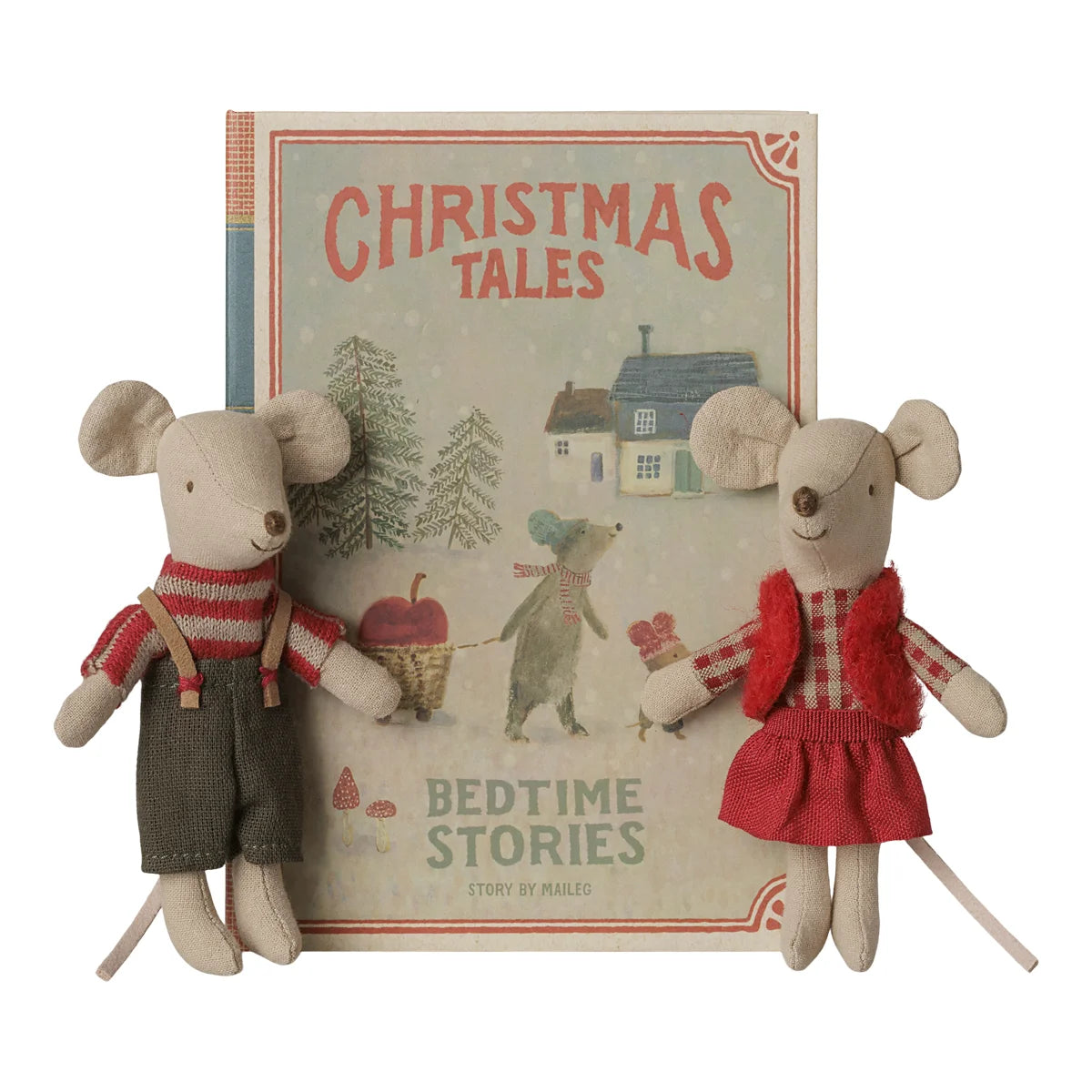 Maileg Weihnachts-Zwillingsmäuse im Buch Kleine Schwester + Bruder