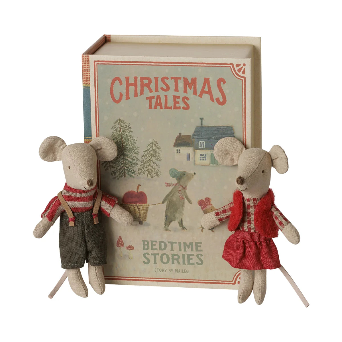 Maileg Weihnachts-Zwillingsmäuse im Buch Kleine Schwester + Bruder